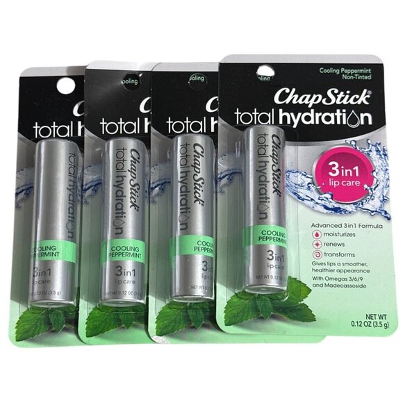 ChapStick Total Hydration Cooling Peppermint 3-In-1 Lip Care - 0.12 Oz - x 4 - Picture 1 of 3